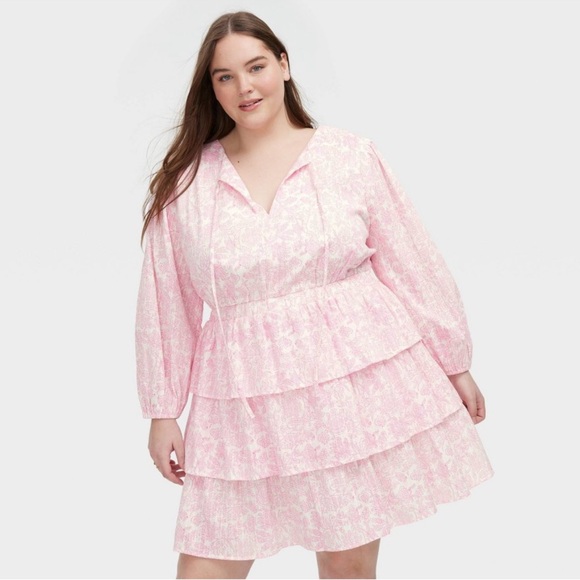 Roller Rabbit Dresses & Skirts - Roller Rabbit Pink Tiered V-Neck Long Sleeve Dress Plus Size